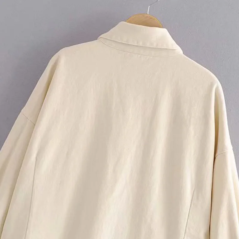 

Autumn New Lapel Long Sleeve Loose Pocket Women's Jacket Single-breasted Denim Chic Beige Female Coat Korean Fashion Tops