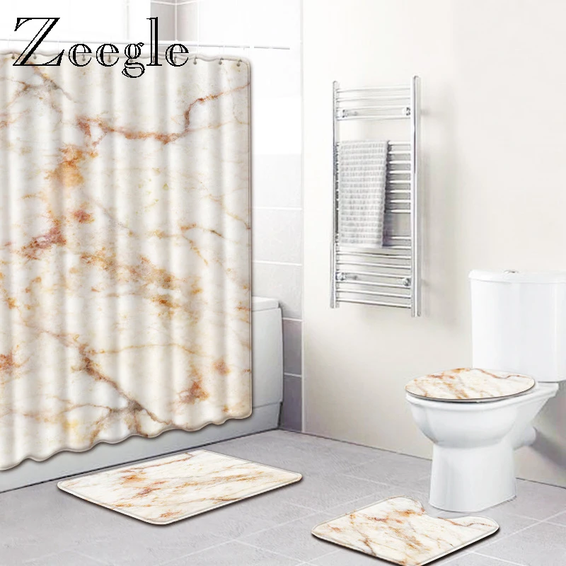 Zeegle коврик для ванной с мраморным рисунком и душевой занавеской набор мягких