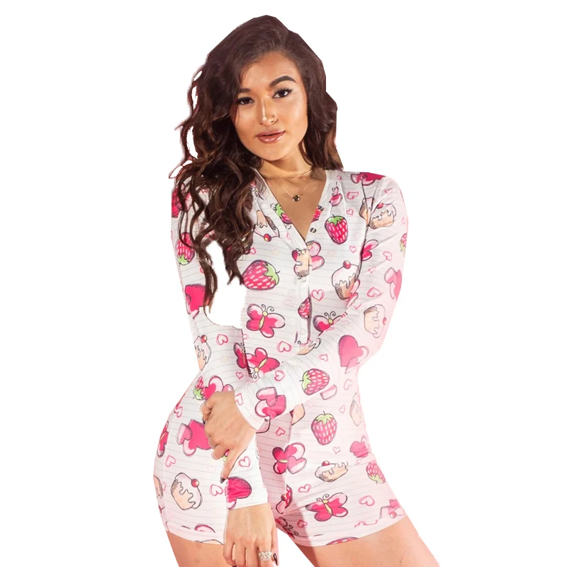 

Sexy Women Bodysuit Long Sleeve Deep V Neck Bodycon Slim Leotard Bodysuit Button Short Pajama Female Sleepwear Jumpsuit 2021
