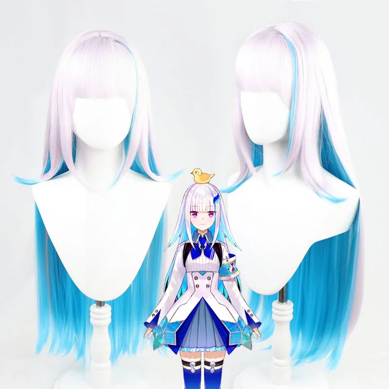 

Lize Helesta Vtuber Cosplay Wig White Blut 90cm Long Straight Youtuber Lolita Synthetic Hair Halloween Party Costume + Wig Cap