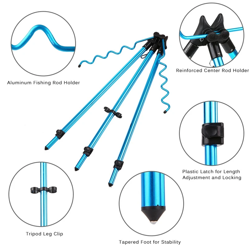 

Portable Telescopic Adjustable Fishing Rods Tripod Stand Aluminum Alloy Fishing Pole Rod Holder Bracket Mount Blue