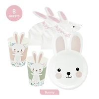 36pcs 8guests disposable pink bunny tableware sets paper cups plates napkins children birthday party decorations supplies eco