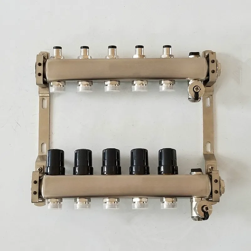 DN25 2-9 way SS304 домашний подогрев пола коллектор со встроенным регулирующим клапаном