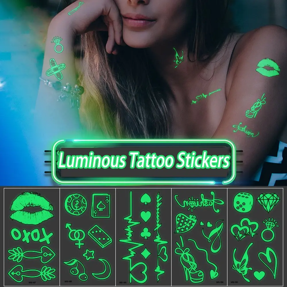 

New Fake Temporary Luminous Body Tattoos fluorescent notes Stars Flowers