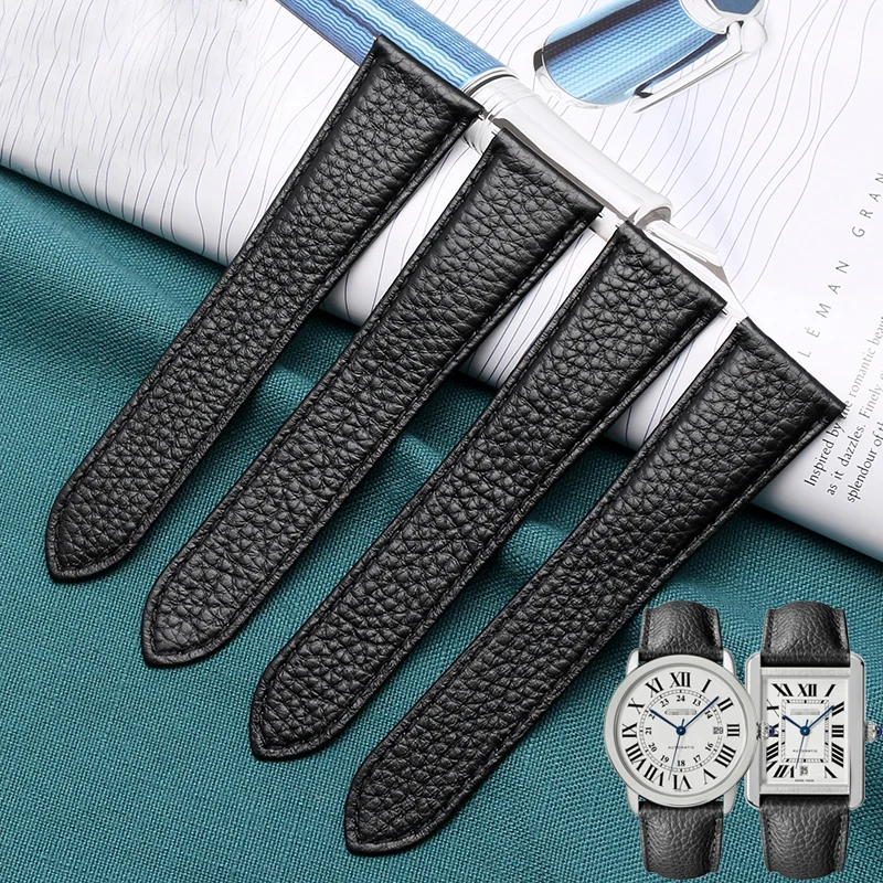 Litchi leather strap is suitable for cartier tank London solo series WSTA0029 WSTA0030 leather strap 23mm for men and women