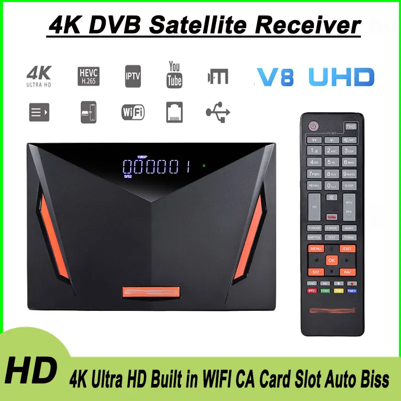 

New V8UHD Satellite Receiver DVB-S2 T2 4K Ultra HD Built in WIFI CA Card Slot Auto Biss Youtube Support Europe spain ccam TV Box