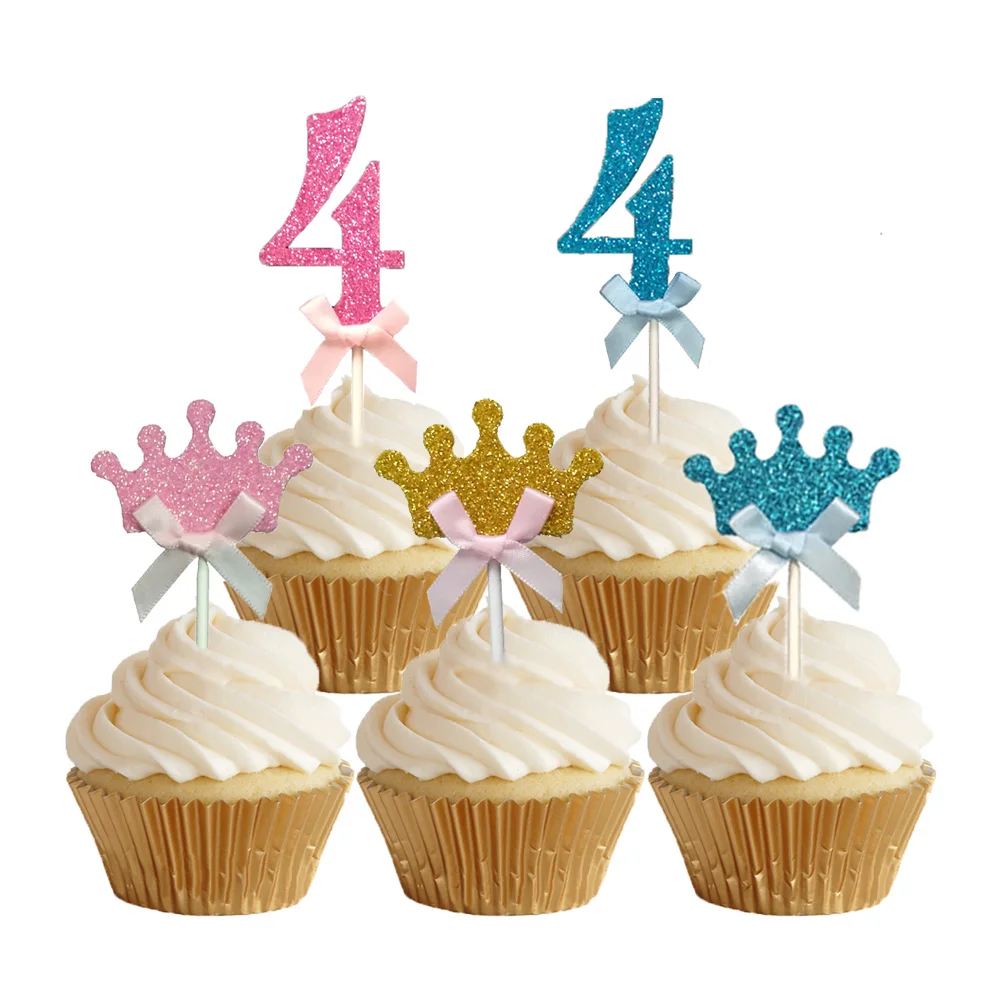 Набор из 24 штук с блестками цифрами 4 для детей лет украшения тортов на день