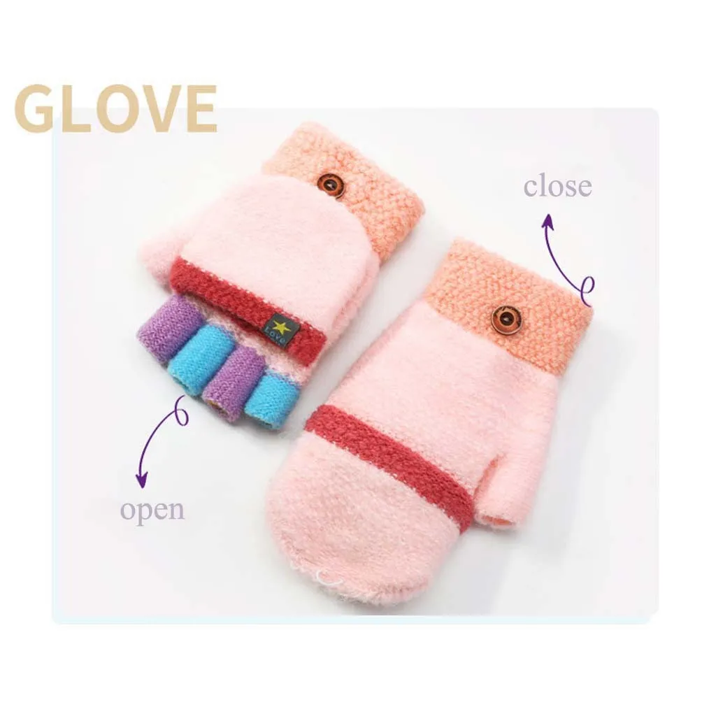 

New Children Knitted Flip Gloves Winter Warmer Flip Top Gloves Warm Half-finger Gloves For Girl Knitted Mittens For Winter