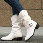 Женские ботинки в стиле ретро, однотонные ботинки на квадратном каблуке, с пряжкой, ремешком, средней высоты, с пряжкой, модная обувь с круглым носком для осени и зимы