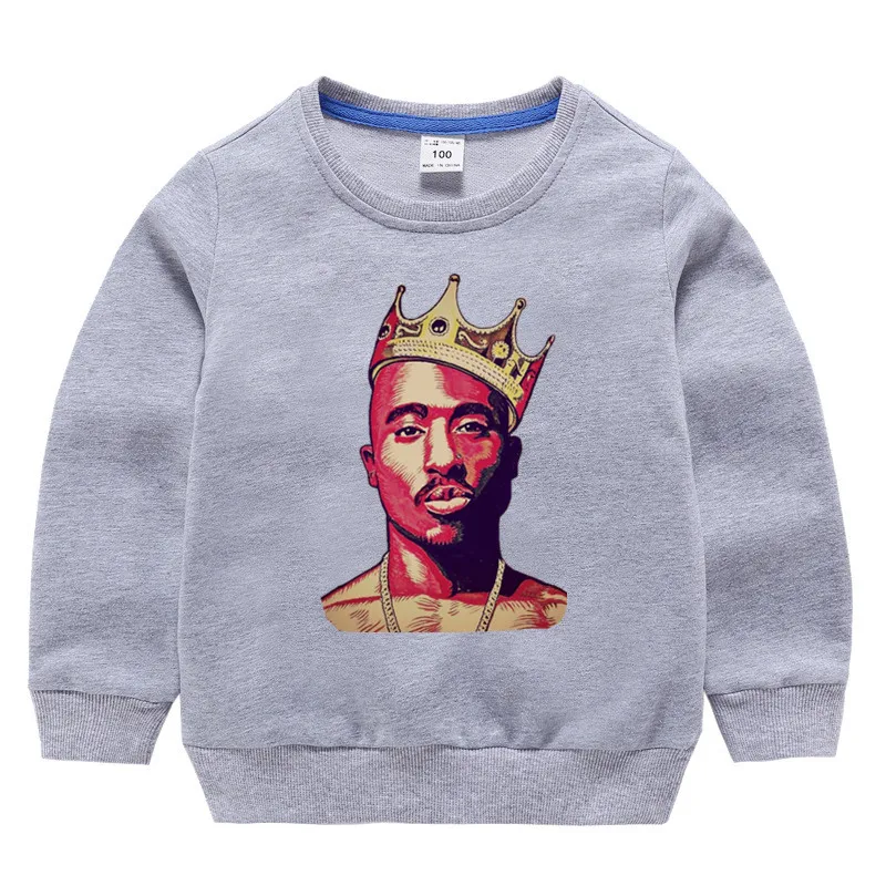 Детские хлопковые толстовки с капюшоном в стиле хип-хоп с принтом 2pac, хлопковый пуловер для девочек, топы для маленьких мальчиков, осенняя одежда