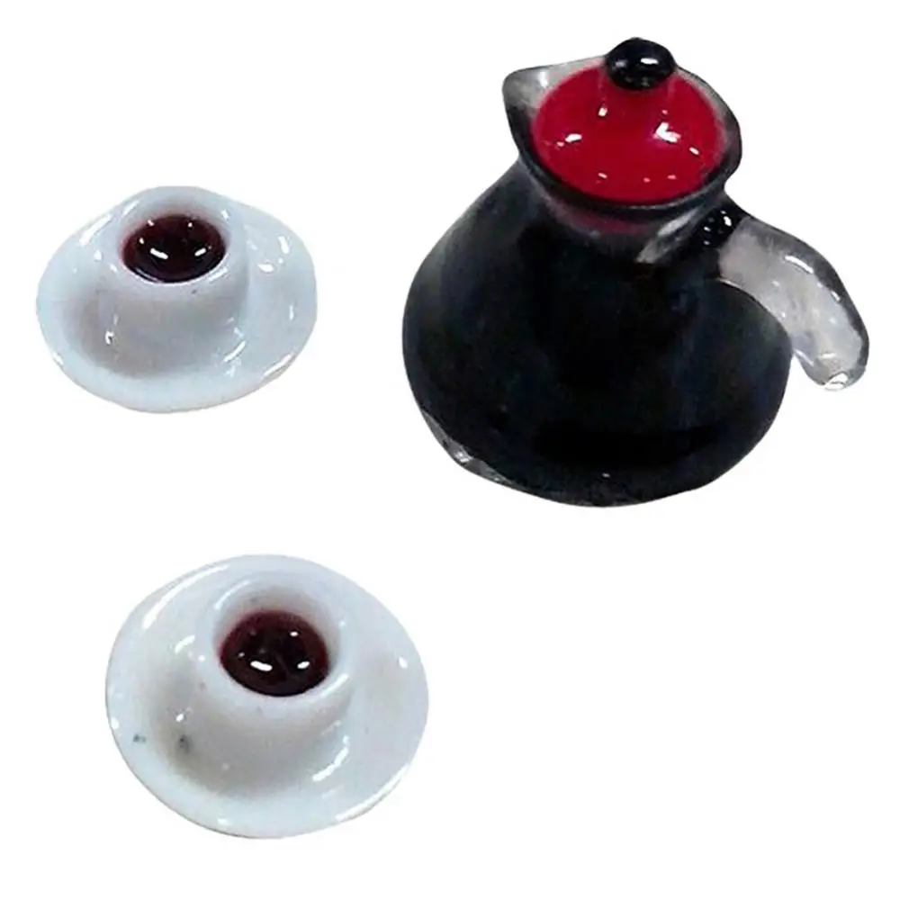 

3 pieces of 1/12 doll house miniature accessories mini ceramic coffee cup pot model set simulation toy doll house decoration