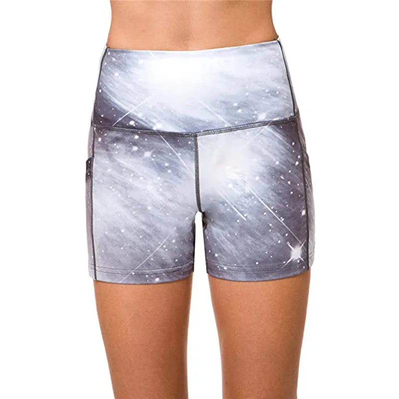 

Tie-dye With Boy Shorts +Pocket Sports Women's High Waist Shorts Abdomen Control Training Running Trousers Push Up
