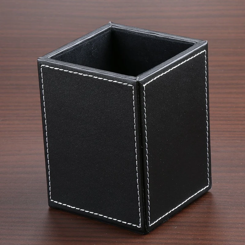 

2 Pcs PU Leather Pens Pencils Holder Desk Organizer Office Desk Container Box, 8.7X8.7X12Cm & 24X13.5X12 Cm