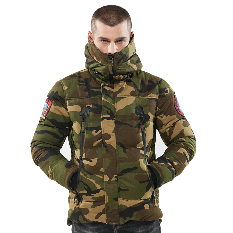 Men's winter coat camouflage thick silk cotton Europe and America warm hooded jacket | Спорт и развлечения
