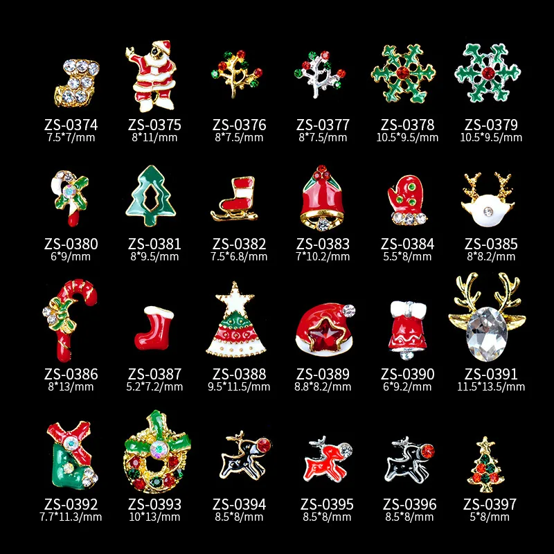 

10Pcs Christmas Nail Art Designer Charms Snowflake Santa Claus Elk Christmas Tree Alloy 3D Rhinestones For Festival Decoration