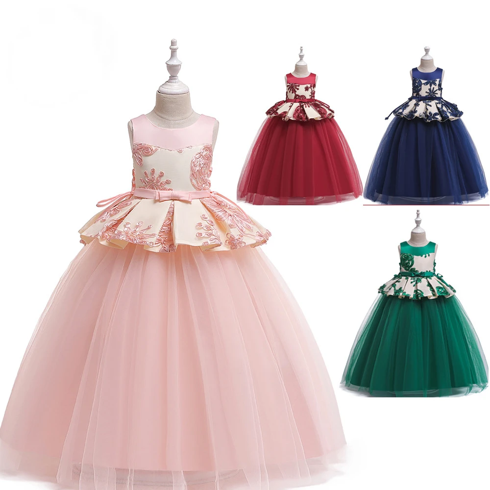 

Hot Selling Children Ball Gowns Flower Girls Long Wedding Party Dress Fashion Sleeveless Kids Birthday Clothing Boutique Dresses
