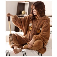 coral velvet pajamas womens autumn and winter thickened warm lovely hooded suit long flannel home clothes can be worn outside