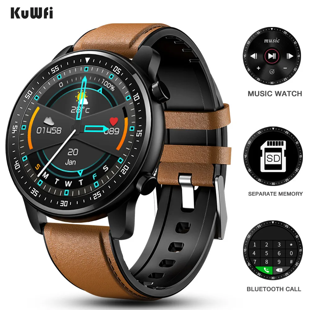 

Kuwfi Смарт-часы для мужчин Bluetooth Вызов воспроизведение музыки Смарт-часы Android контроль сердечного ритма камера управления спортивные Смарт-ч...