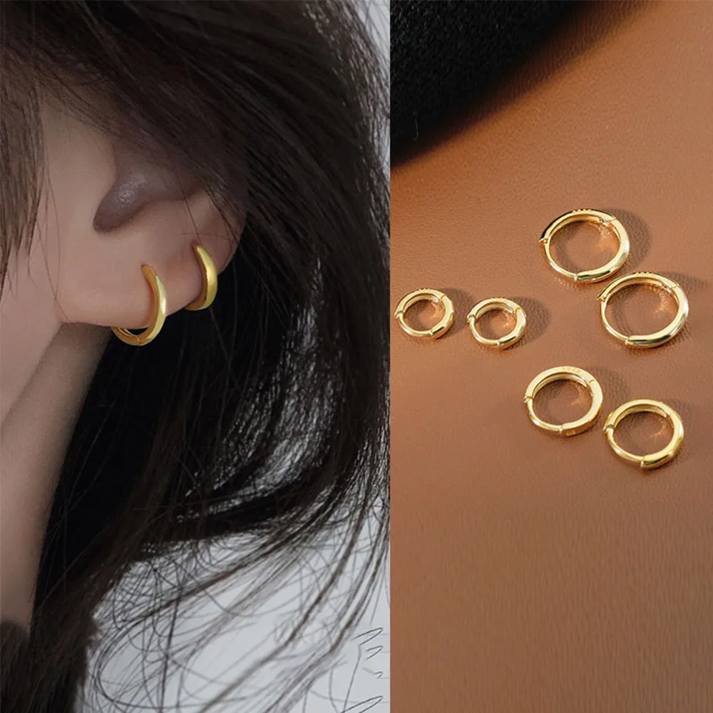 1 Pair Minimalist Small Hoop Earrings For Women Gold Tiny Round Earrings Huggie Earrings 6mm/8mm/10mm/12mm pair of graceful rhinestoned hoop earrings for women
