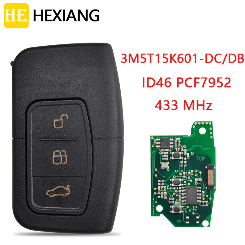 

HE Xiang Smart Remote Control Car Key For Ford Focus C-Max Kuga MK2 Mondeo Galaxy 3M5T15K601-DC/DB ID46 434MHz Keyless Entry
