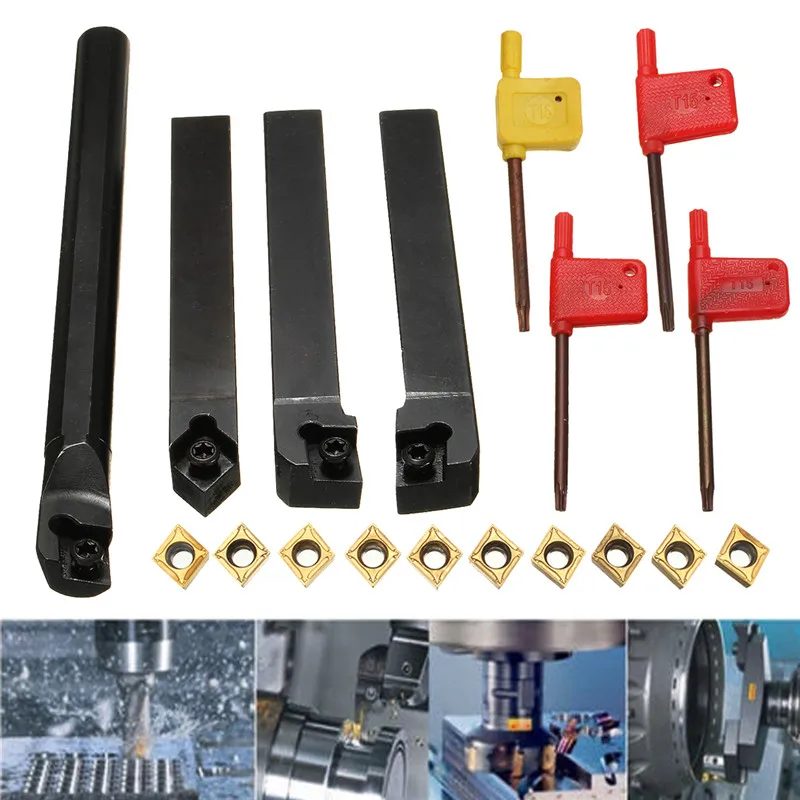 

10Pcs 4pcs Lathe Turning Tool Holder Set+CCMT09T304 Carbide Insert+4pcs Wrench for Lathe Turning Tool Machine Tool Sets