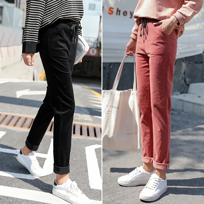 Вельветовые длинные брюки женские осенне-зимние однотонные брюки-карандаш с