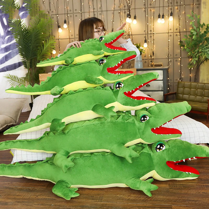 Зеленый игрушечный плюшевый крокодил Рот открытый милый длинный хвост крокодилы
