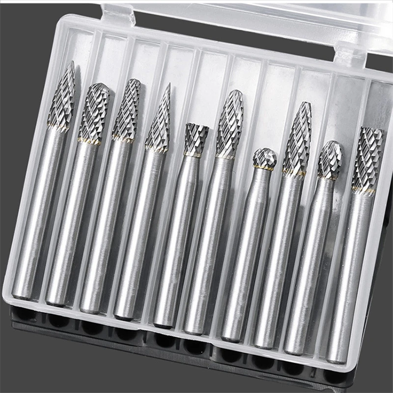 

10Pcs 6mm Shank Tungsten Carbide Grinding Head Burr Rotary Drill Bits Cutter Files Rasp Set Grinder Accessories