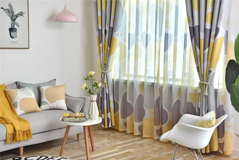 Blue Cobblestone Printed Curtains Shading Fabrics for Living Room Modern Yellow Blackout Curtains Water Ripple Curtain WP419#20
