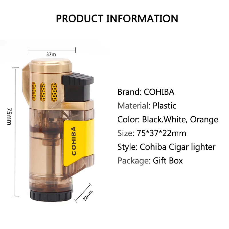 Зажигалка для сигар COHIBA газовые зажигалки 3 фонарь ветрозащитный аксессуар с