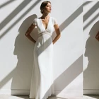 Длинное свадебное платье в стиле бохо, винтажное кружевное платье-трапеция с коротким рукавом, открытой спиной, в пол, для женщин