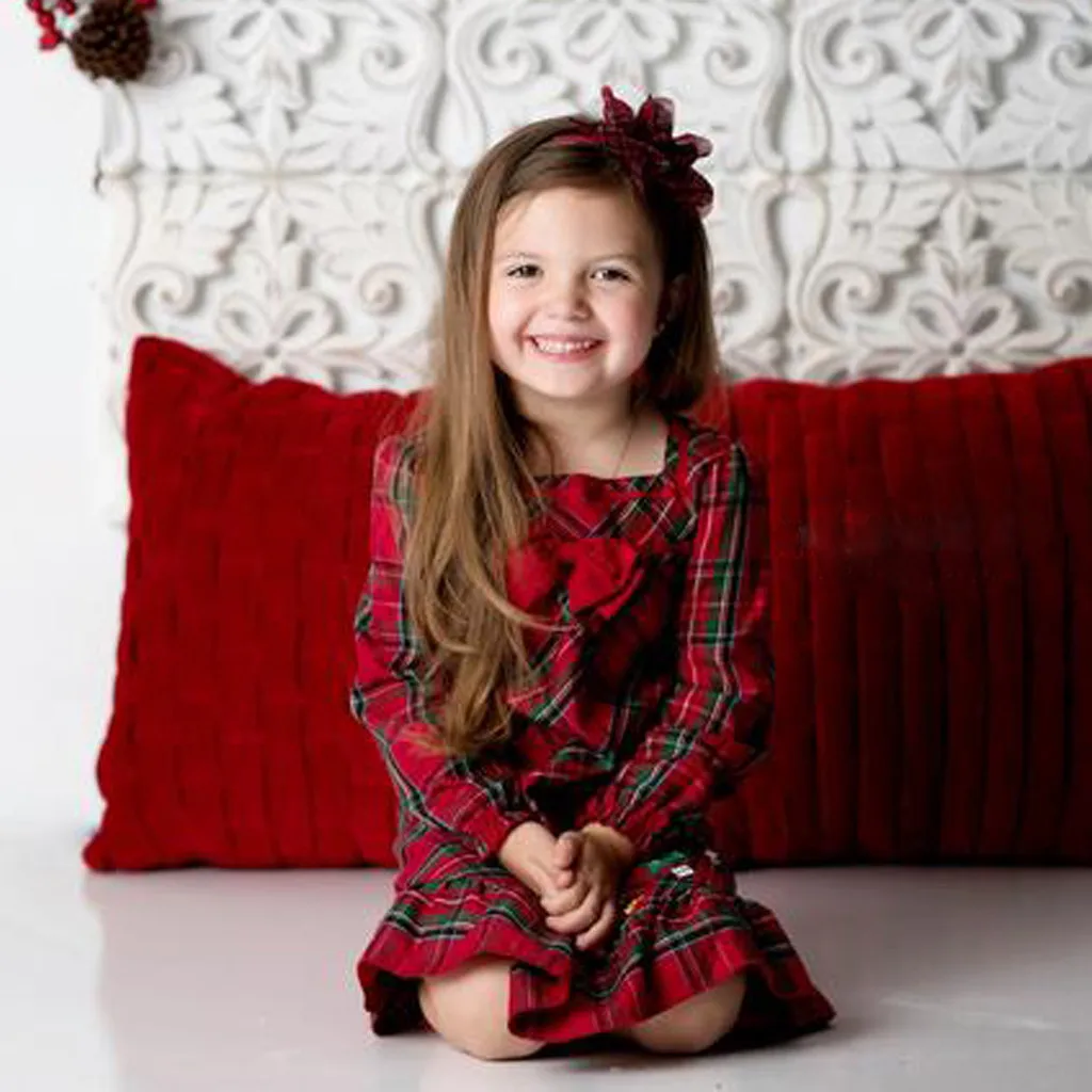 Платье для девочек; vestidos; Детские платья для девочек; vestido infantil; рождественское повседневное клетчатое платье с длинными рукавами из хлопка; Z4