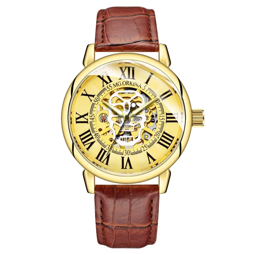 New Number Military Design Bezel Gold Men's Watches Top Brand Luxury Steampunk Clock Men Skeleton Automatic Mechanical | Наручные