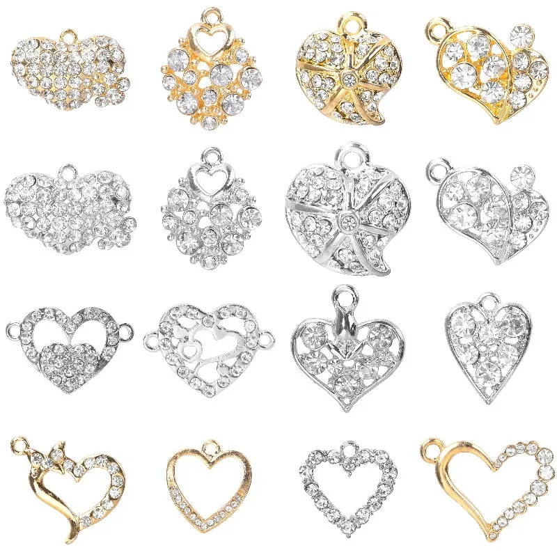 

10Pcs Trendy Hollow Crystal Heart Love Shaped Charms Pendant Necklaces Bracelets Earrings Valentine's Day Gift Jewelry Making