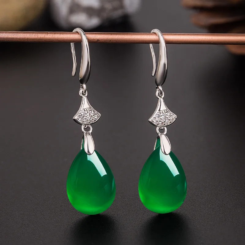 

100% Real S925 Sterling Silver Jade Earring Women Gemstone Silver 925 Jewelry Wedding Bizuteria Garnet Drop Earrings Orecchini