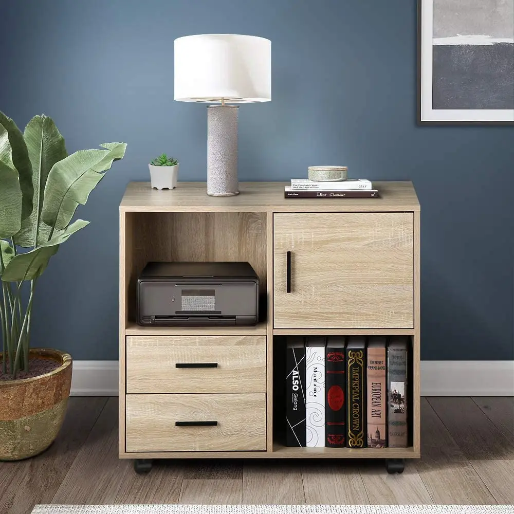 

Home Storage Shelves Office Cabinets with 2 Drawers Wood File Cabinet Large Open Space Storage Shelve Office Cabinet for Home