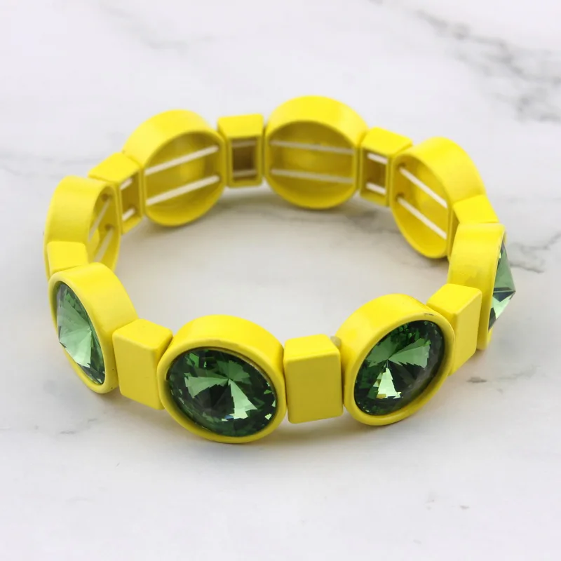 ZWPON Handmade Geometric Tile Bead Bangles Glass Crystal Bracelets for Women Fashion Elastic Paint Dot Wholesale | Украшения и