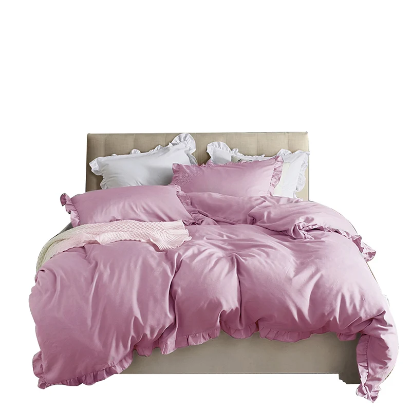 

Solid Color Bedding Set For Bedroom Lace Quilt Cover And Pillowcase Soft Bed Cover Home Quilt Bedclothes King Size Bedding Set