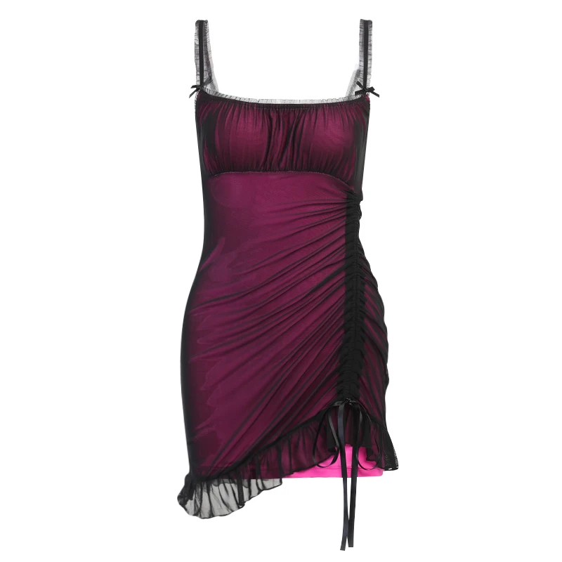 

Gothic Dresses For Womens Night Party Club Clothes Summer Ladies Goth Sexy Sleeveless Halter Mini Drawstring Dress 2021 Women