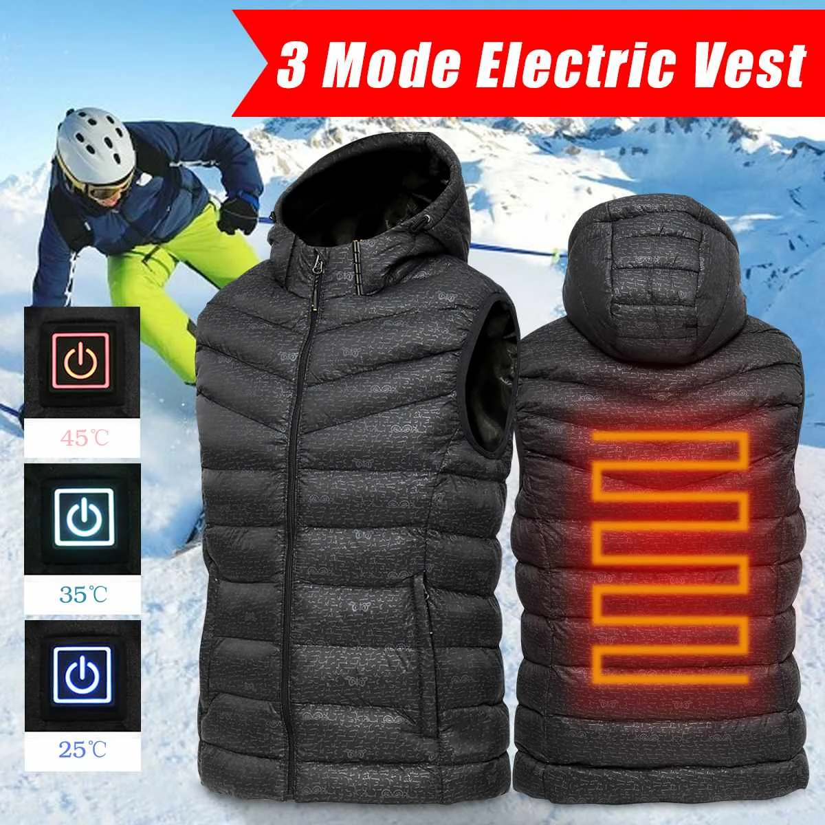 

Electric Heated Clothing 3 Mode Adjustable Temperature USB Man Winter Heated Vest Jacket Sleevless Washable Keep Warm Coat Vest