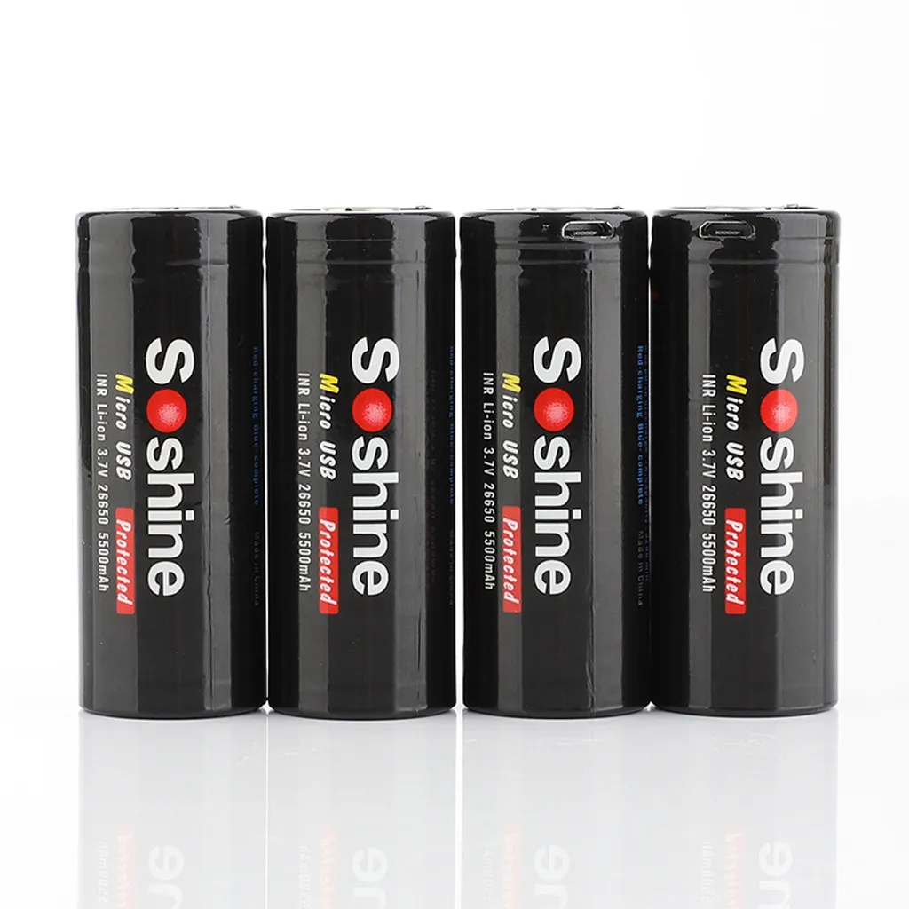 Soshine 4 шт USB литий-ионная аккумуляторная 26650 5500mAh 3,7 V Защищенные батареи