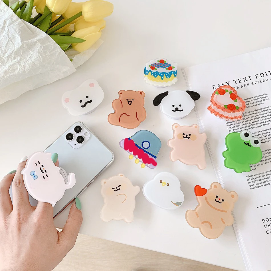 

universal cute korean bear cake dog cat Irregular foldable stand holder expanding phone bracket for iPhone Redmi Huawei Samsung