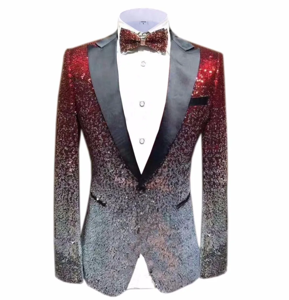 1 шт. Блестящий Мужской Блейзер костюм Slim Fit пиковая Нотч лацкан смокинг для вечеринка, Свадебный банкет ночной клуб блейзер