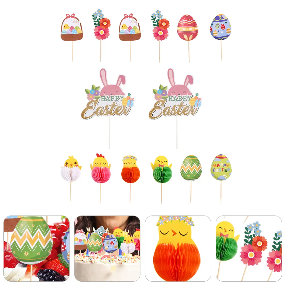 

13pcs Easter Cupcake Topper Easter Theme Cake Insert Cake Decor Cake Ornament
