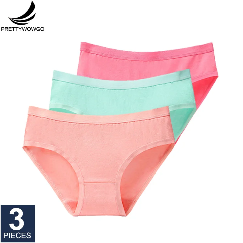 red.green.watermelon Prettywowgo 3 шт./партия, Новое поступление, женское нижнее белье, хлопковые трусы, 8 однотонных цветов, трусы, большие размеры M L XL XXL 3XL 008 - Цвет: red.green.watermelon