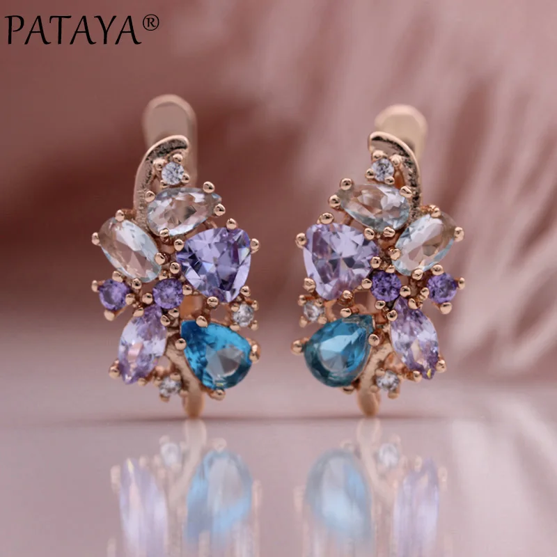 Разноцветные длинные серьги PATAYA из искусственного циркония розовое золото 585