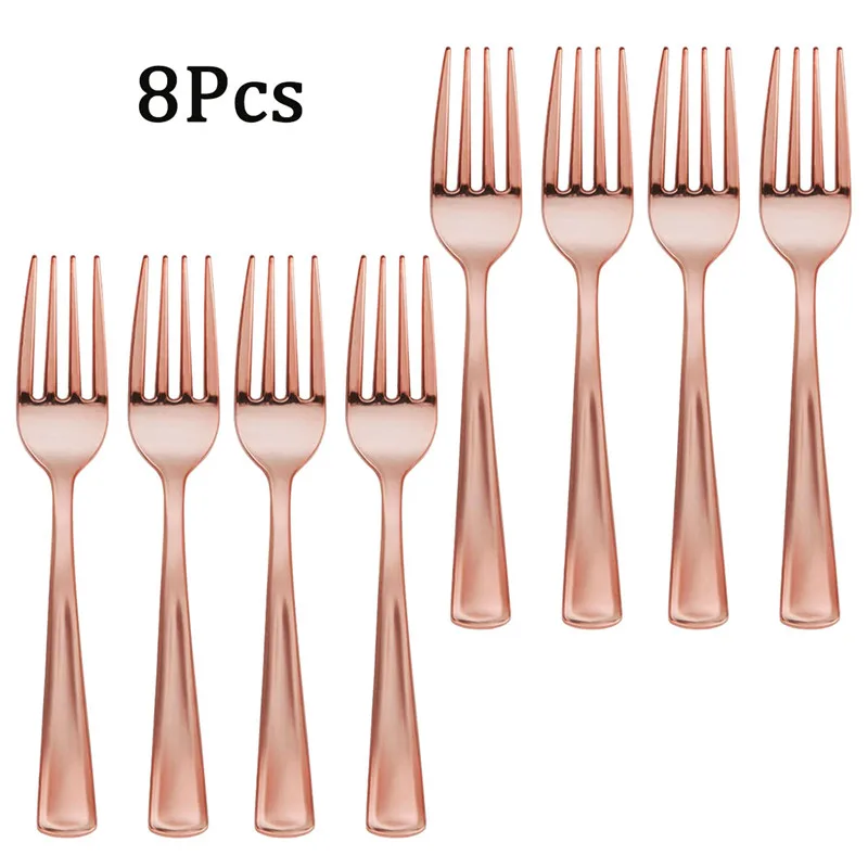 8 шт. пластиковый одноразовый нож ложка цвета розового золота для украшения
