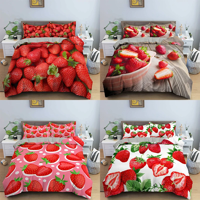 

Strawberry Patterns Nordic Style Quilt Covers Set 2/3Pcs Bedding Comforter Cover Duvet Cover+ Pillowcase Bed EU/US/AU/UK