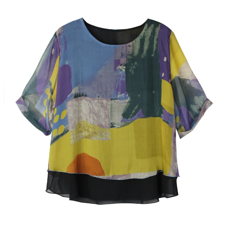 

XL - 4XL Plus Size Blouses 2021 Summer Chiffon Blouse Women Elegant Print Loose A-line Shirt Tops Ladies Blusas Femininas