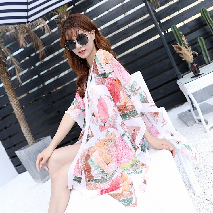Летняя Пляжная накидка шаль саронг Парео кимоно кафтан платье Плавание Warp